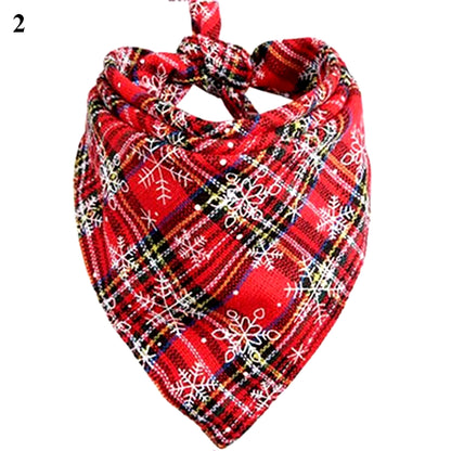 Dog Bandanas Large Pet Scarf Christmas Snow Print Dog Cotton Plaid Washablebow Ties Collar Cat Dog Scarf Large Dog Accessories