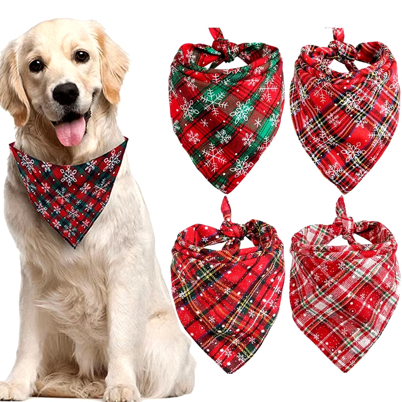 Dog Bandanas Large Pet Scarf Christmas Snow Print Dog Cotton Plaid Washablebow Ties Collar Cat Dog Scarf Large Dog Accessories