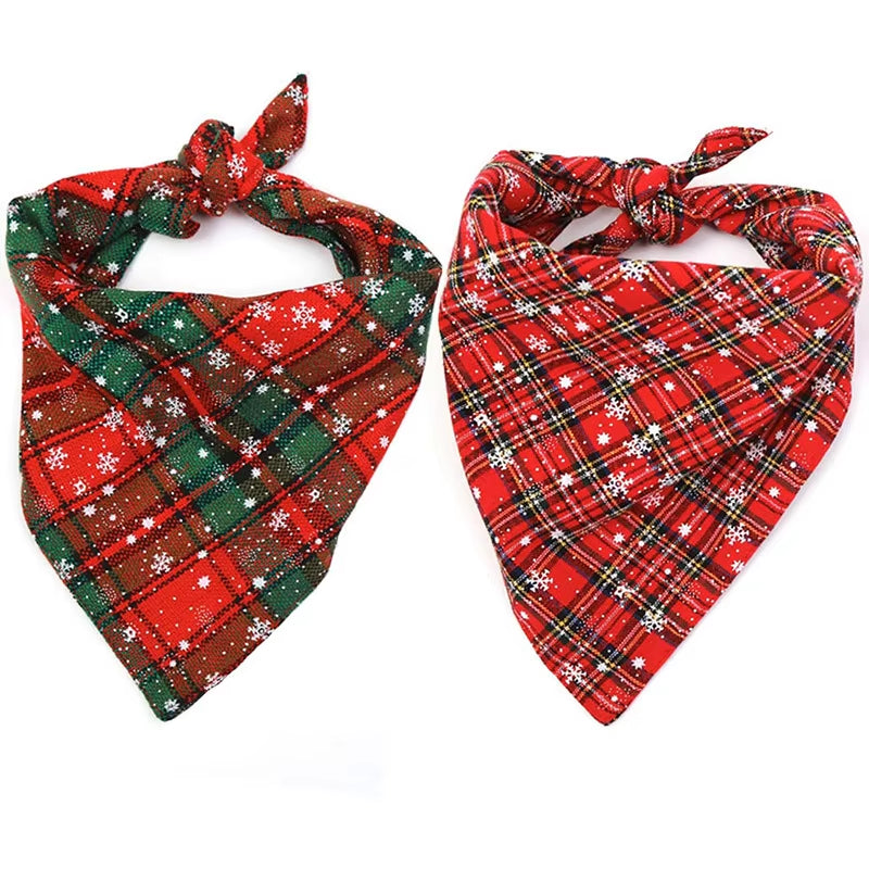 Dog Bandanas Large Pet Scarf Christmas Snow Print Dog Cotton Plaid Washablebow Ties Collar Cat Dog Scarf Large Dog Accessories